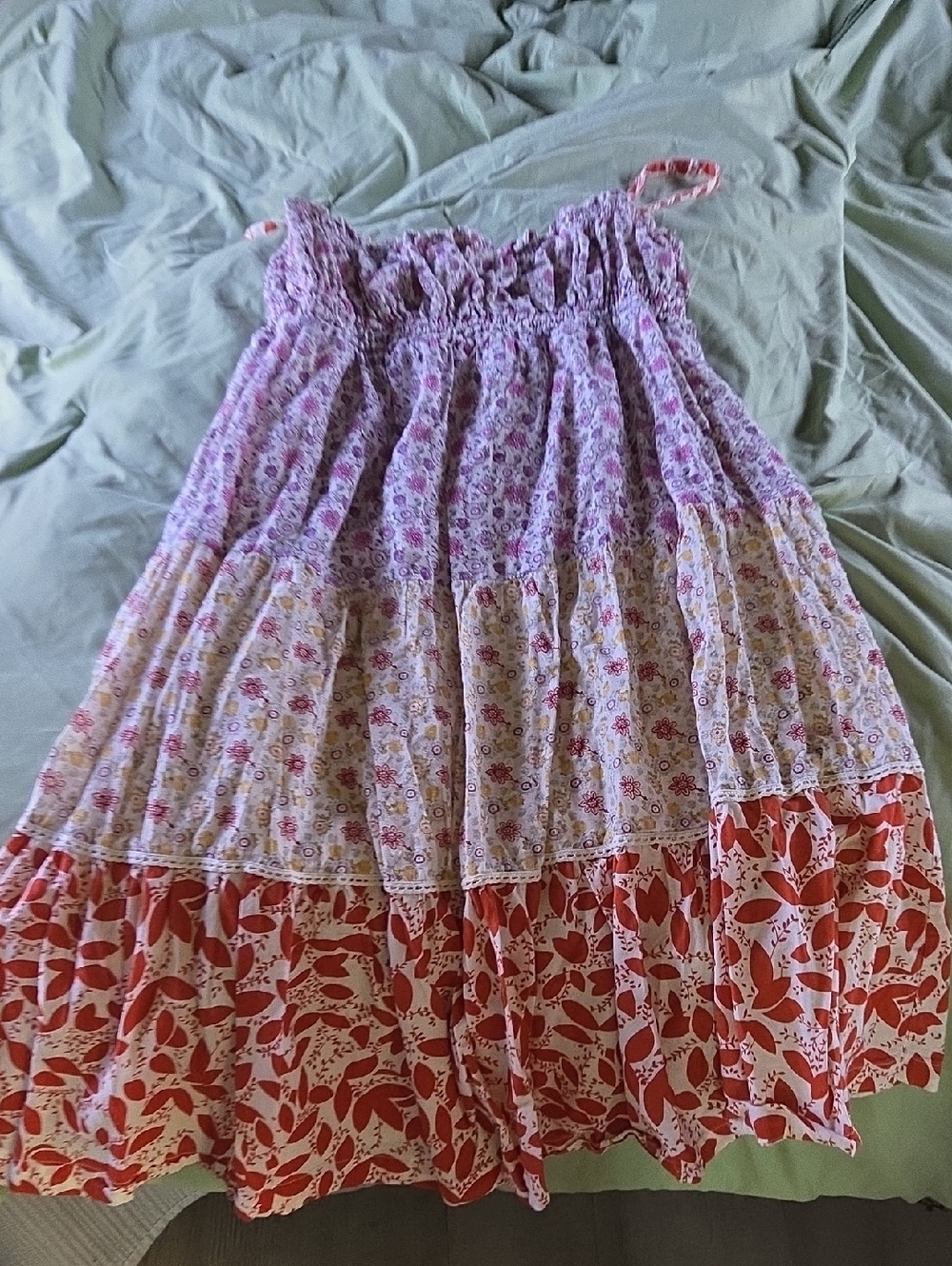 Boho Tiered Floral Sundress in Lavender, Cream & Coral